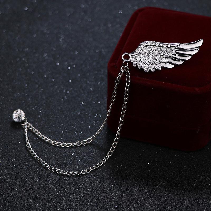 Cz Tassel Chain Angel Wings Brooch Men And Women Luxury Zircon Metal Feather Lapel Pins Men Women Jewelry Accessories