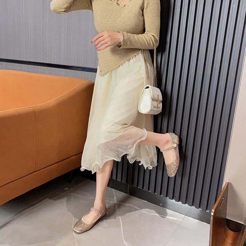 Full Diamond Air Mesh Ballerina Shoes Woman Square Toe Mary Janes Crystal Flats Ladies Brides Wedding Loafers Dance Ballet Shoes