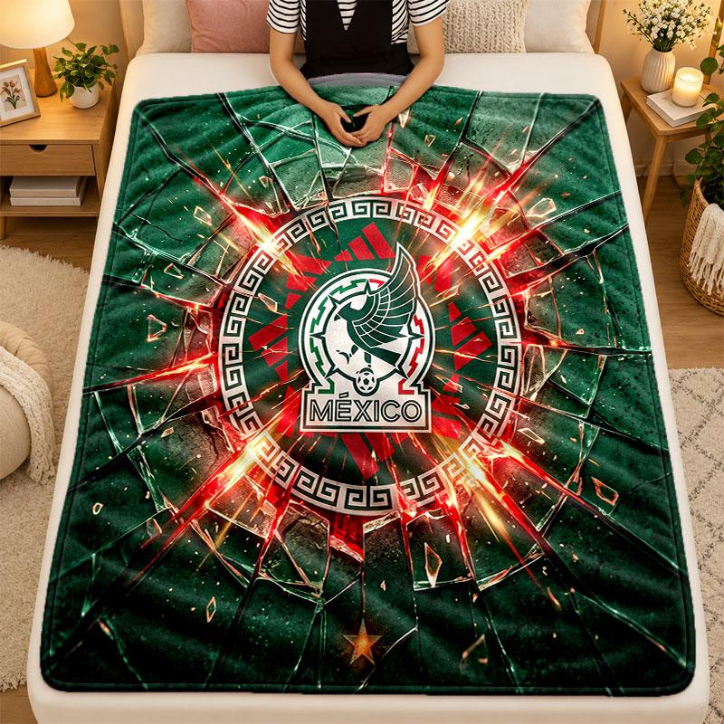 Flannel BlanketMexico Football Warm Soft Throw Blanket for Indoor Sofa Bed Living Room Use