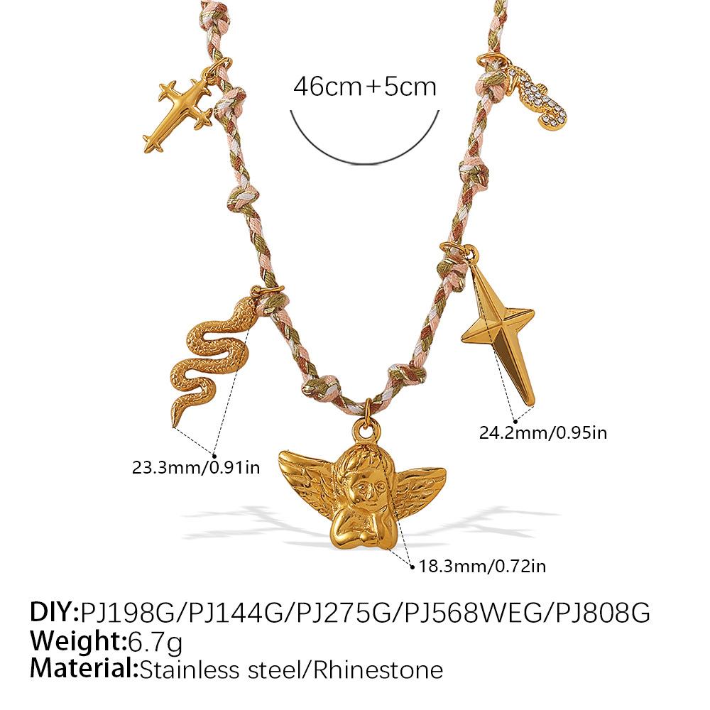 Vintage seaside style DIY freshwater pearl pendant bracelet stainless steel gold-plated ceramic pendant necklace female