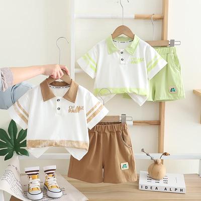Kinder-Set mit Kragen, Poloshirt, Kinder-T-Shirt, lässiger Kurzarm-Shorts-Zweiteiler im College-Stil für Jungen