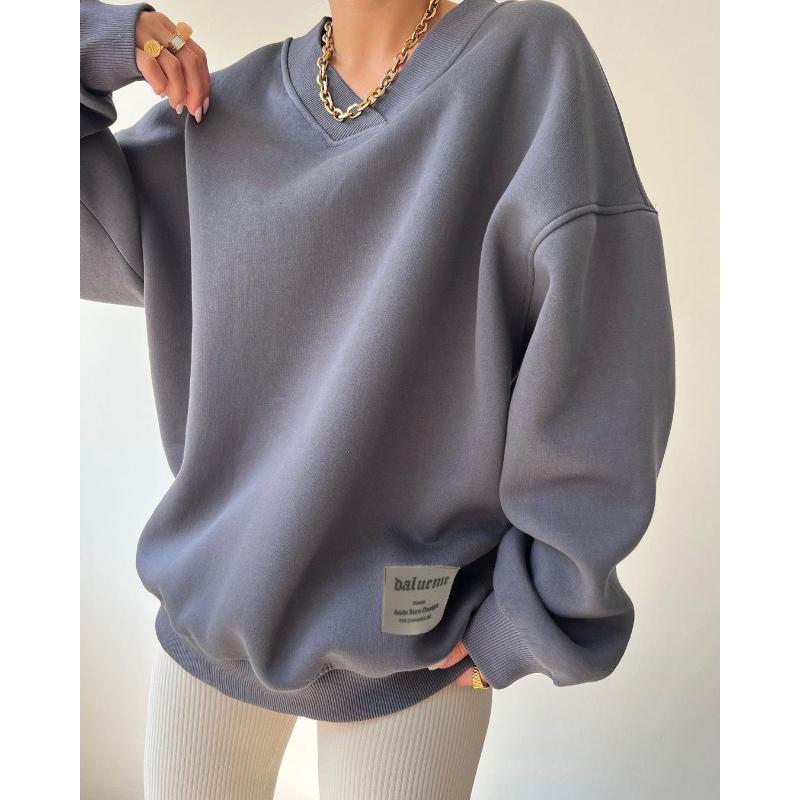 Loose Sweatshirt V-neck Long-sleeved VersatileWomen's Pullover Top