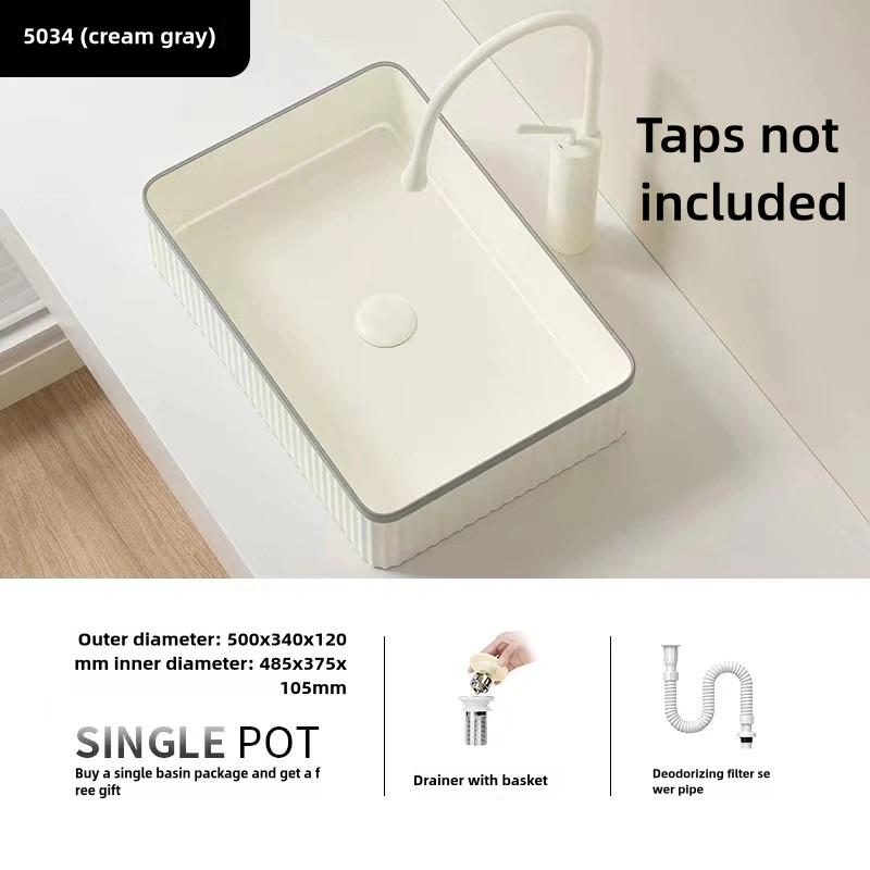 Modern Ceramic Bathroom Container Sink, Striped Design Rectangular Sink, Dressing Table Sink, Suitable for Homes and Balconies
