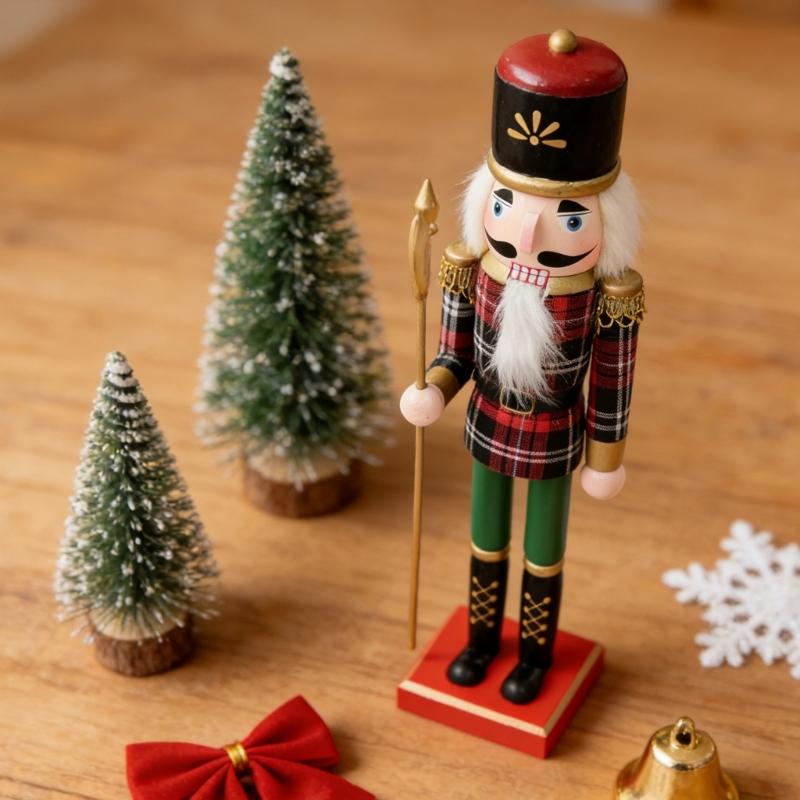 Christmas Nutcrackers Ornament Small Wooden Soldier Christmas Decorations Nutcrackers Figure Ornament for Table Shelf
