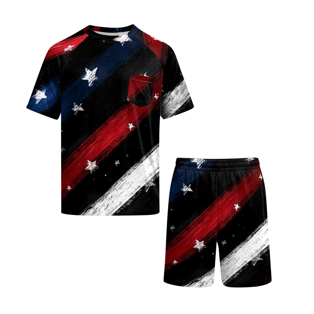 Men's Two Piece Sleepwear Set Short Sleeve Top and Shorts Lightweight Comfortable Soft Fabric Lounge Pajama Set for Summer Homewear