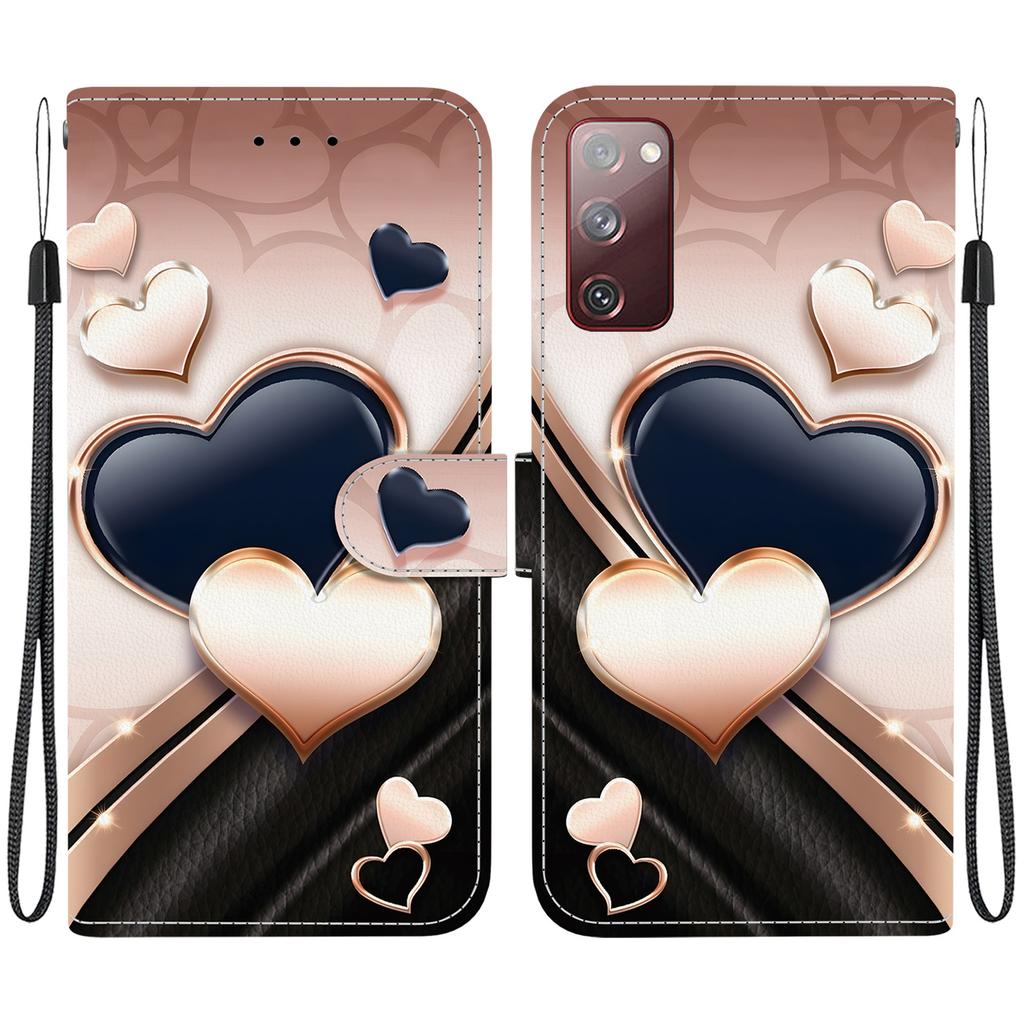 Handgefertigte PU-Leder-Flip-Hülle für Samsung Galaxy S20 FE/S20 Lite (SM-G781B/G780F) Rutschfeste Stoßfeste Hülle mit Handschlaufe & Herz/Rose Katze Designs