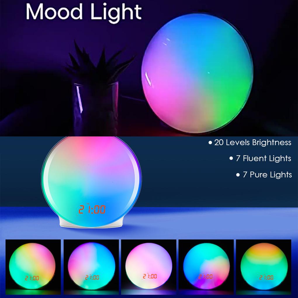 Multifunction Wake Up Light Sunrise Alarm Clock Sunrise/Sunset Simulation Digital Clock with Night Light FM Radio Desk Clocks
