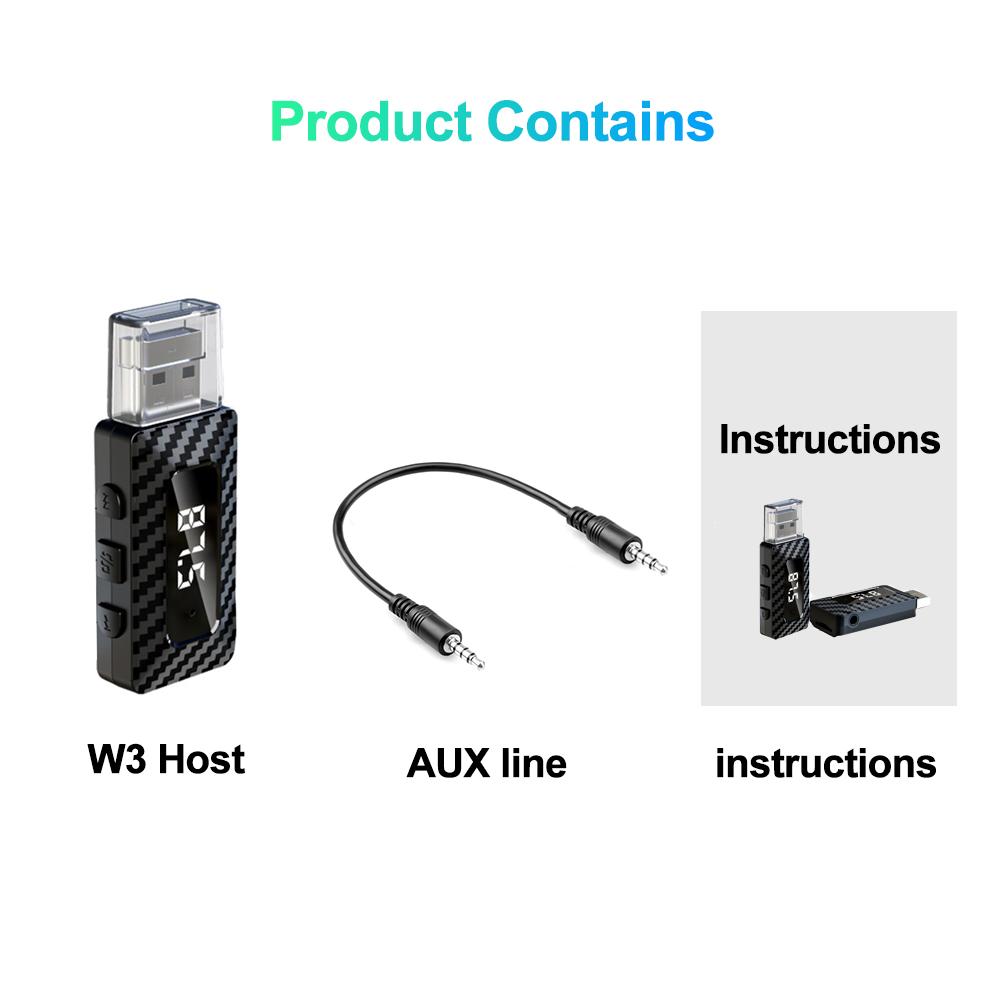 

Аудиоадаптер Bluetooth 5.3 Беспроводной приемник-передатчик со светодиодным дисплеем Звонки в режиме громкой связи Автомобильный комплект Беспроводной звук для FM-радио Поддержка TF-карты