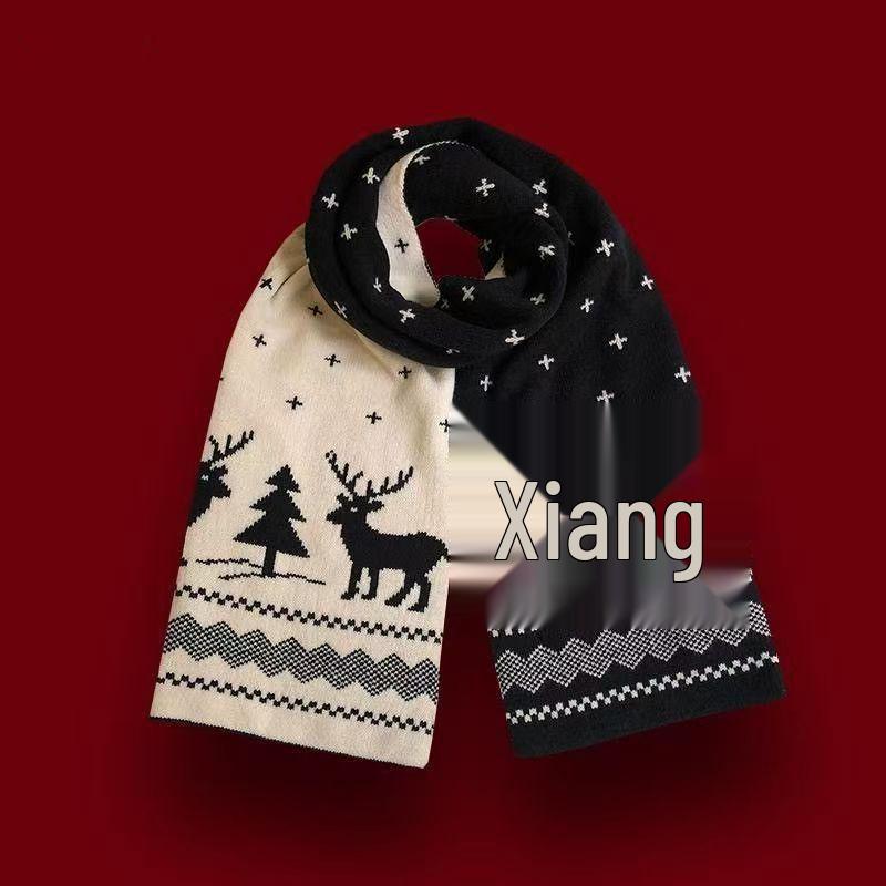 

Red Knitted Wool Reindeer Scarf, Christmas Fawn Design for Girls & Couples чорний