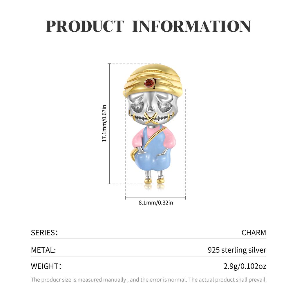 Guitar Skull Cartoon Charm 925 Sterling Silver Gentleman Clown Skeleton Enamel Beads for Women Charm Bracelet Jewelry Dropshipping