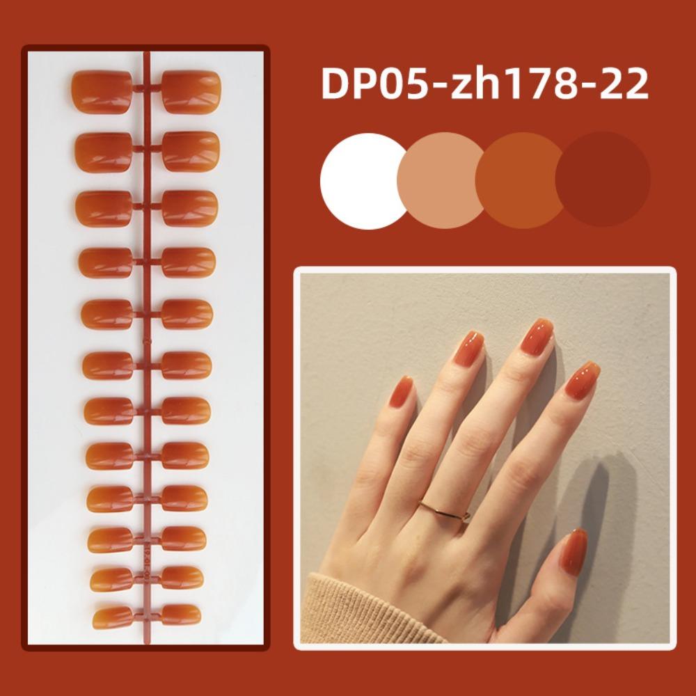 24pcs Detachable Short Square Head False Nails Solid Color Nail Tips New Press False Nails  Women