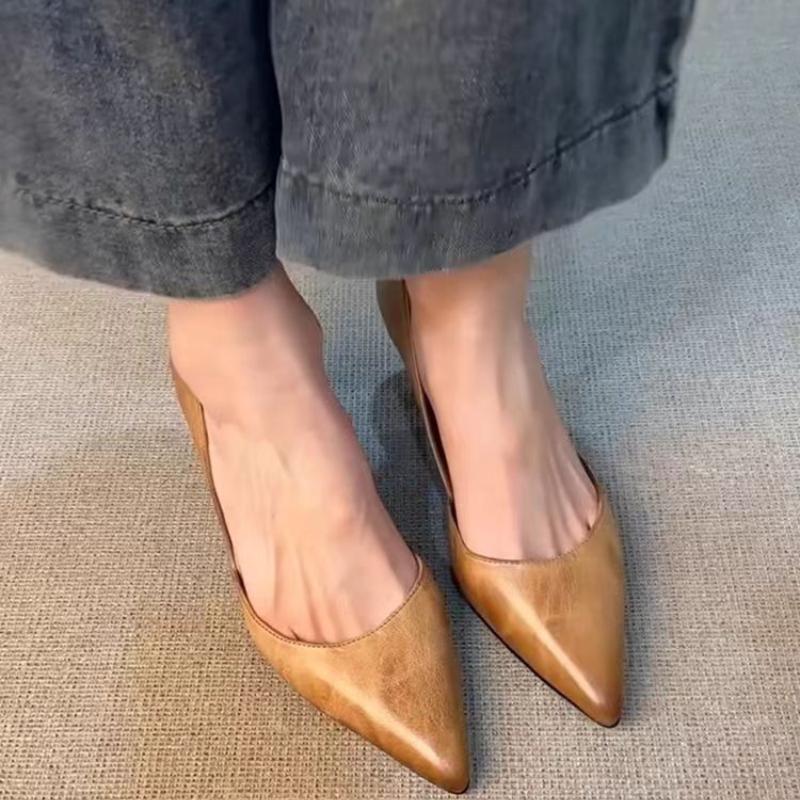 Жіночі туфлі-човники на високих підборах з гострим носком Літні Нові Жіночі Сандалі 2025 Розкішні Сексуальні Робочі Шкіряні Туфлі Бренд Туфлі-човники для Сукні Шкіряні Туфлі Mujer