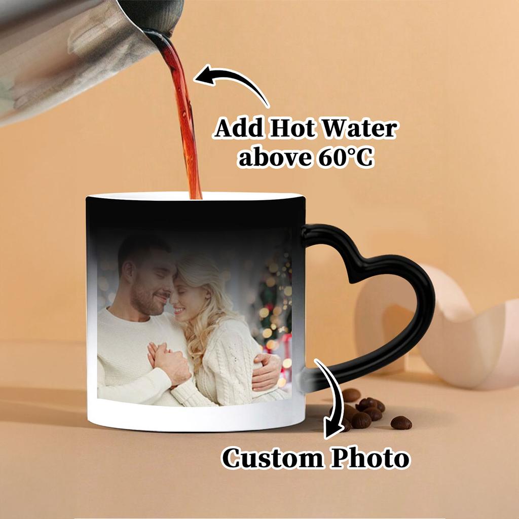1 cană cu fotografie personalizată - culoare inimă schimbătoare. Cană de cafea, ceașcă de cafea. Personalizați pentru diverse ocazii. cadou pentru familie și iubiți