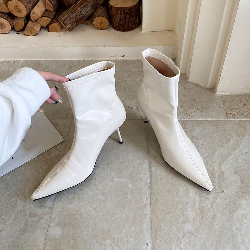 Fashion Fashion Elastic Women Ankle Stretch Boots With Heels Female Slip On Shoes Pointed Toe Ladies Short Modern Boots Pumps Lady