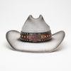 (M, White) Straw Sun Hat Breathable Western Style Cowgirl Hat Stylish Bull Head Belt Wide Brim Beach Cap