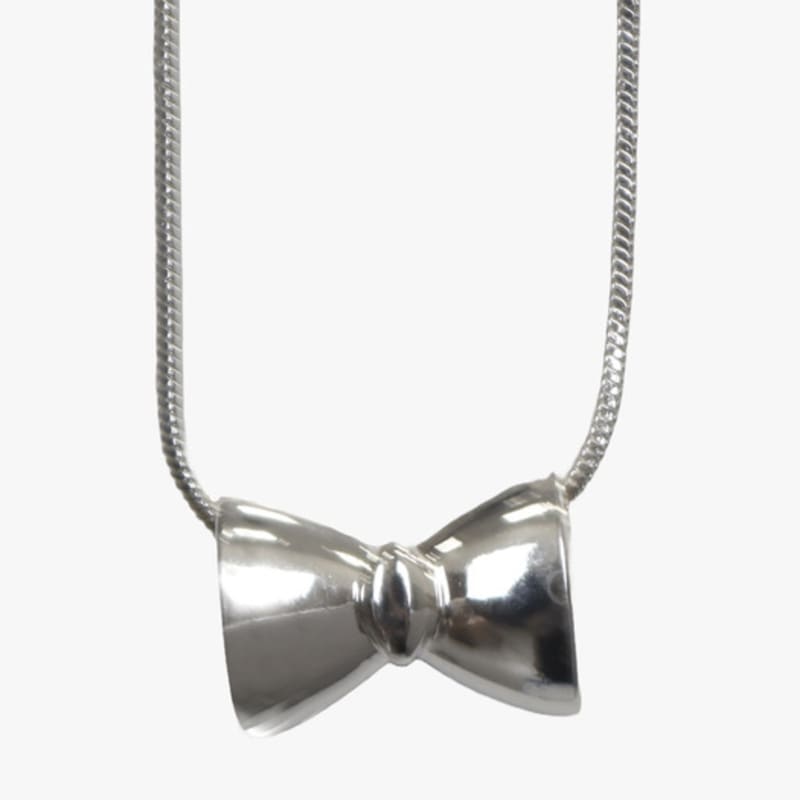 PINK PINEAPPLE CUTE BOW NECKLACE_SILVER