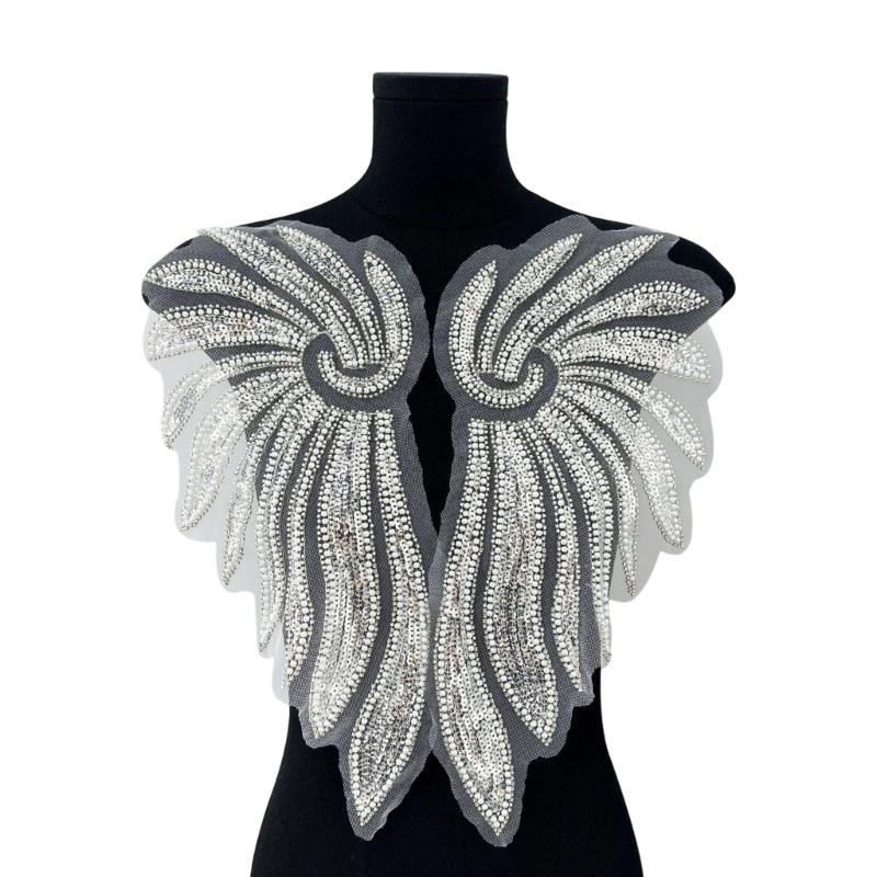Pearlescent Applique Embroidered Wing Accessory Hand Sewn Sequins And Beads For Wedding Party Attire