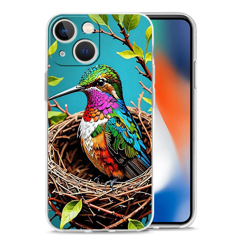 Phone Case For iPhone 16 Cases iPhone 15 12 13 14 16 Pro Max X XR XS Max 15 Plus 16Pro iPhone11 Clear Soft Cover Hummingbird