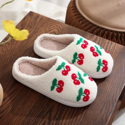 Chinelos Lovely Cherry Couple 2024 Inverno Casa Pelúcia Confortável Antiderrapante Sapatos de Algodão Quentes Fundo Plano Sapatos Casuais Homens Mulheres