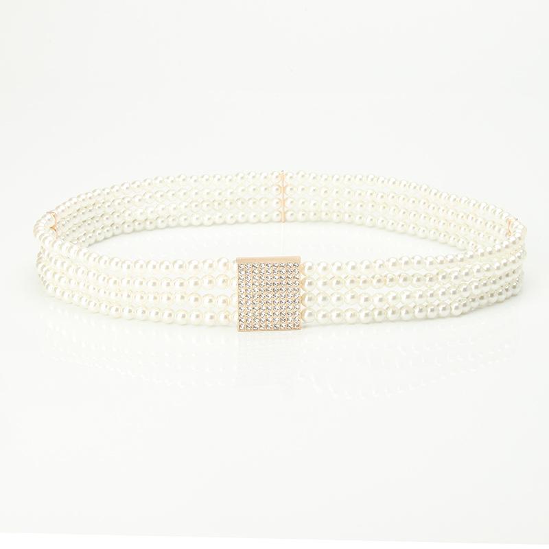 Pearl Diamond Flower Waist Chain, Diamond Square Buckle Dress Decorative Belt Women'S Belt Women'S