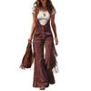 Women's Overalls Wide Leg Pants with Fringe Detail, Suede Fabric, Mid Rise, Denim Style