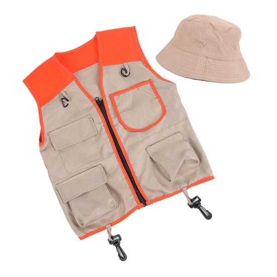 Kids Outdoor Adventure Kit Explorer Vest And Hat Set Pretend Play And Nature Exploration Gear Set for Young Explorers Camping Fishing Cosplay Costume