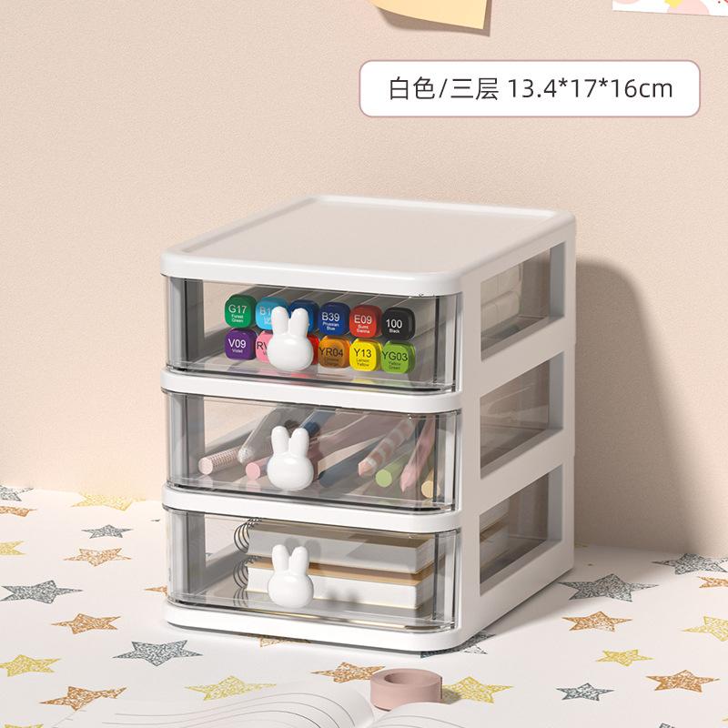 Mini Desktop Storage Cabinet with Transparent Drawers Cute Rabbit Plastic Stationery Makeup Organizer Table Organizer Management Storage Box