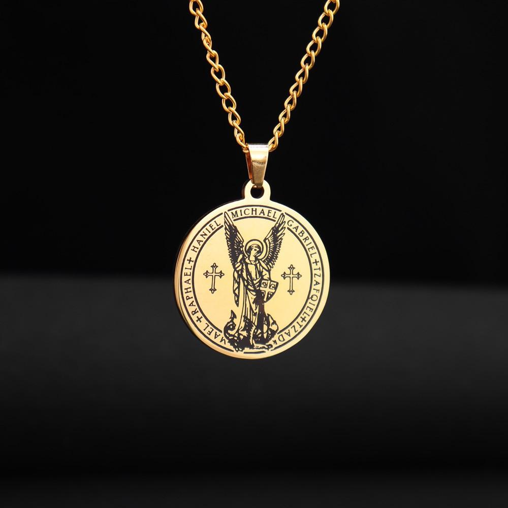 New Retro Archangel Michael Necklace Men's Long Necklace