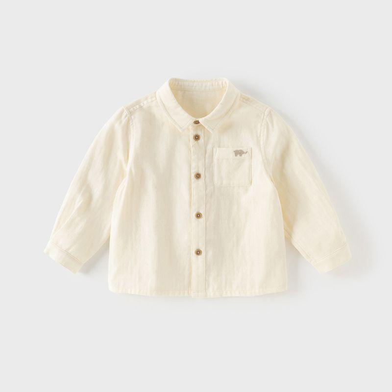 [Pure Cotton Gauze] David Bella Kidsren s Shirt 2026 Spring New Style Boys  Casual Pure Color Long-Sleeved Shirt Apricot [Ready Stock] 80
