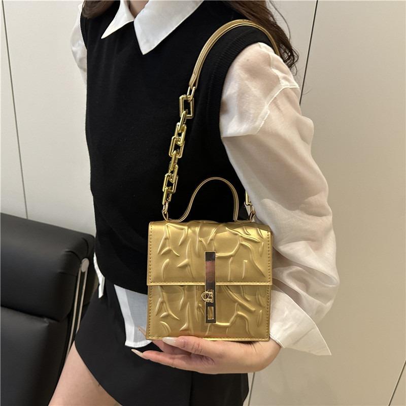 Pleated popular texture autumn new lock trend crossbody simple chain shoulder portable small square bag