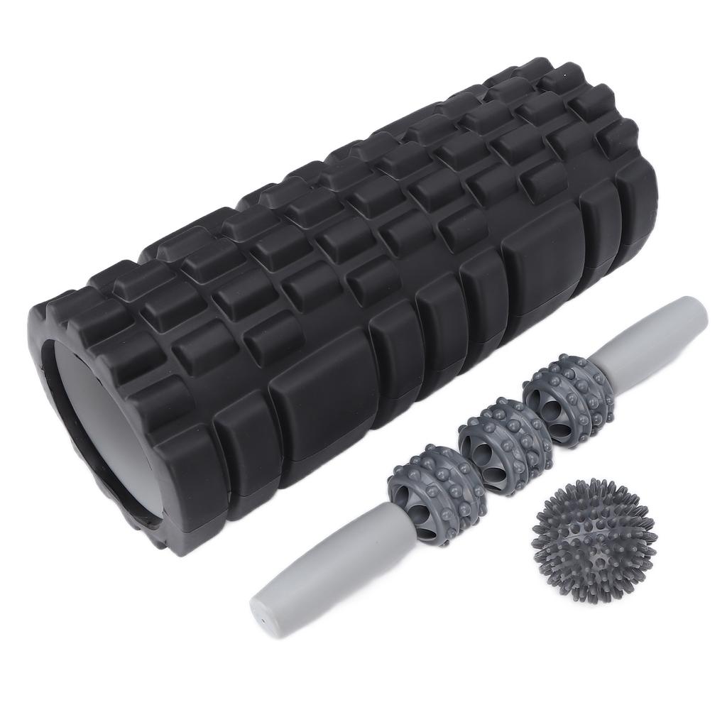 Foam Massage Roller Set Hollow Muscle Relax Portable Fitness Yoga Stick for Waist Neck BackBlack Four Piece Suit