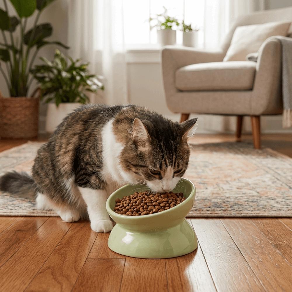 Keramik erhöhte Katzennapf mit flachem Boden, kippsicher, Futternapf für Haustiere, zum Füttern von Wasser
