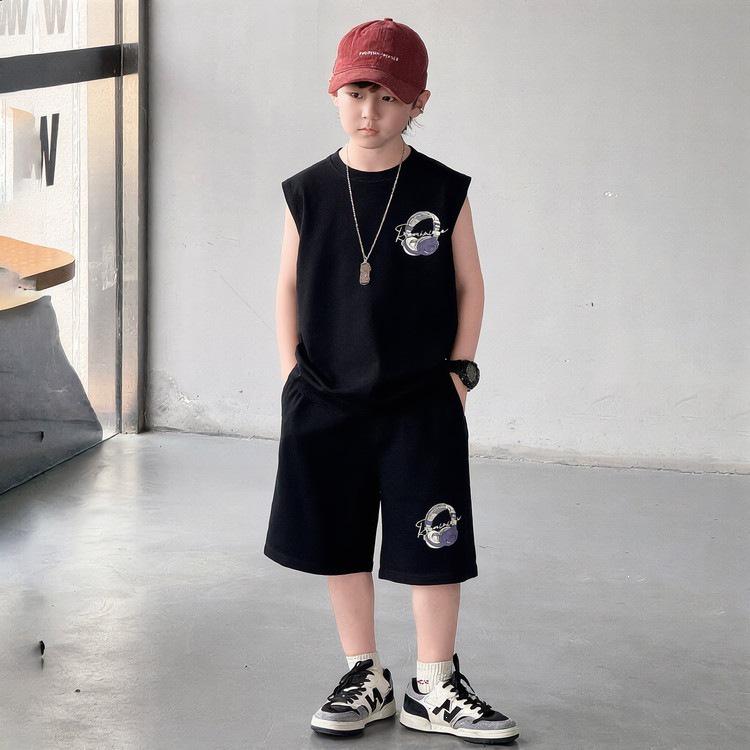 Teen Boys Sleeveless Summer Set: Loose Vest & Shorts, Trendy Two-Piece Basketball Sportswear 180 cm