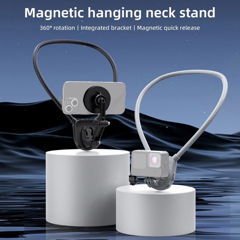 Neck Mount Holder Magnetic Quick Snap Camera Harness for 360 Action Camera Handsfree Action Recording, 360 Degree View