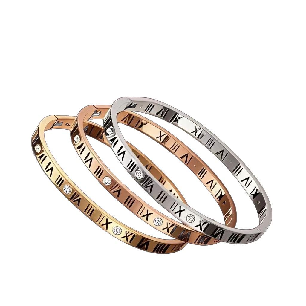 Roman Numeral Titanium Steel Luxury Bracelet with Gold-Plated Buckle for Women - Japanese Korean Design
