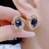 Elegant Blue Crystal Earrings with Diamond Accents - Women's Chic Retro Versatile Clip-On Design.