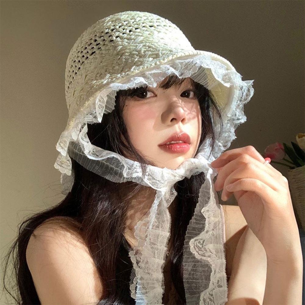 Foldable Straw Lace Hat Hollow Sunshade Hat New Sun Cap