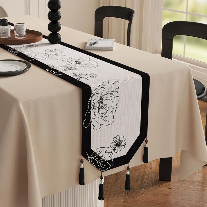 Cotton And Linen Tea Table Mat Tassel Lace Cover Chinese Traditional Table Runner Home Decor TV Cabinet Table Runners