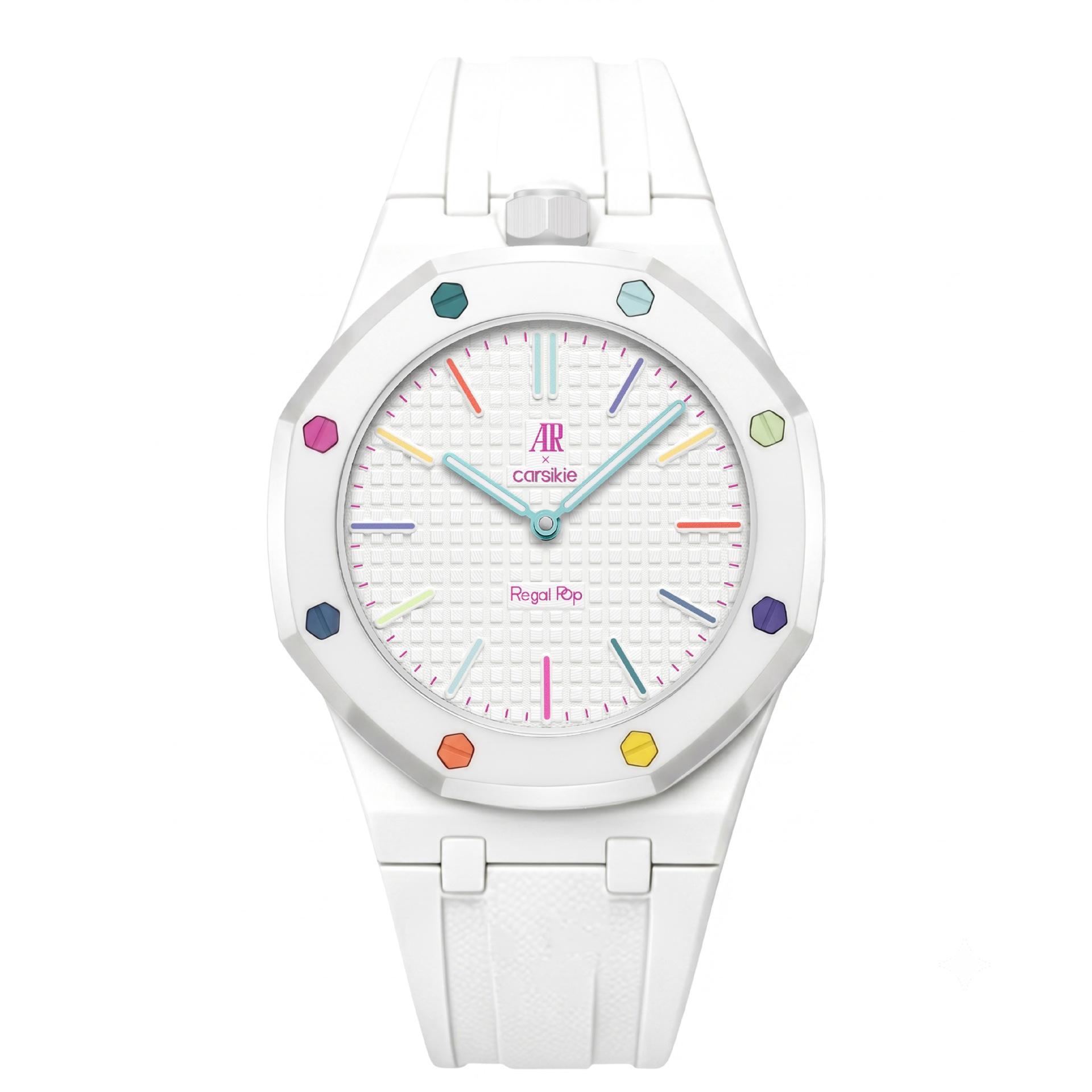 Achteckige Quarz-Armbanduhr Dopamin Kontrastfarbe Unisex Mode Wasserdicht Luxus Trendig weiß