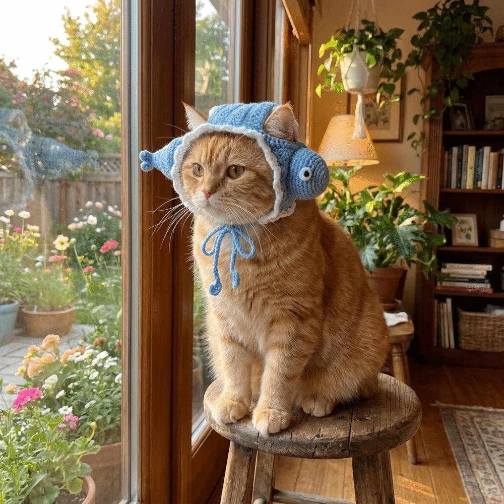 Adjustable Strap Cat Knitted Hat Breathable Winter Dog Cap Funny Pet Cosplay Headwear Cosplay