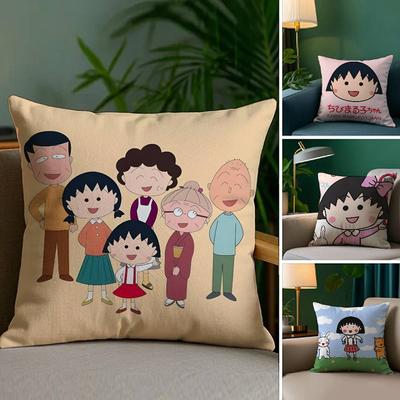 Cartoon Chibi M-Maruko-ChanS Kissenbezug Weicher Plüschstoff Zweiseitiger Druck Dekoratives Zuhause Wohnzimmer Geschenk Kissen