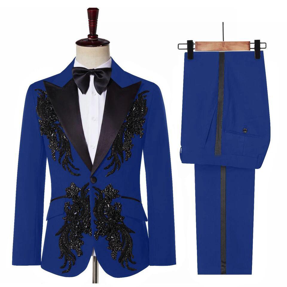 Costume de bărbați de lux cu broderie cu mărgele pentru nuntă, rever șal, blazer bărbătesc pentru bal, Hombre, smochinguri pentru mire, Costume Homme