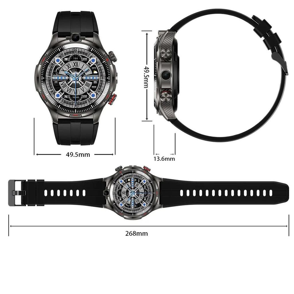 Android smartwatch with SIM card, calling, Wi-Fi, GPS, and camera for men.