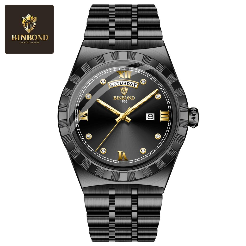 BINBOND New Luxury Wristwatch For Men Fashion Stainless Steel Date Quartz Man Watch Waterproof Luminous Casual Men's Watch