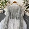 Iny Sequin Long Sve Round Ne Ort T-irt Women's Slim Fit Sli Korean Sle Commute Pure Color Summer Top