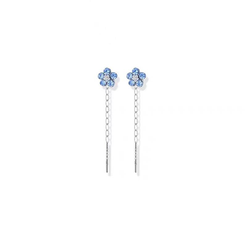 Real 925 Silver Zircon Mini Flowers Short Tassel Stud Earrings For Women Cute Fine Jewelry Light Accessories
