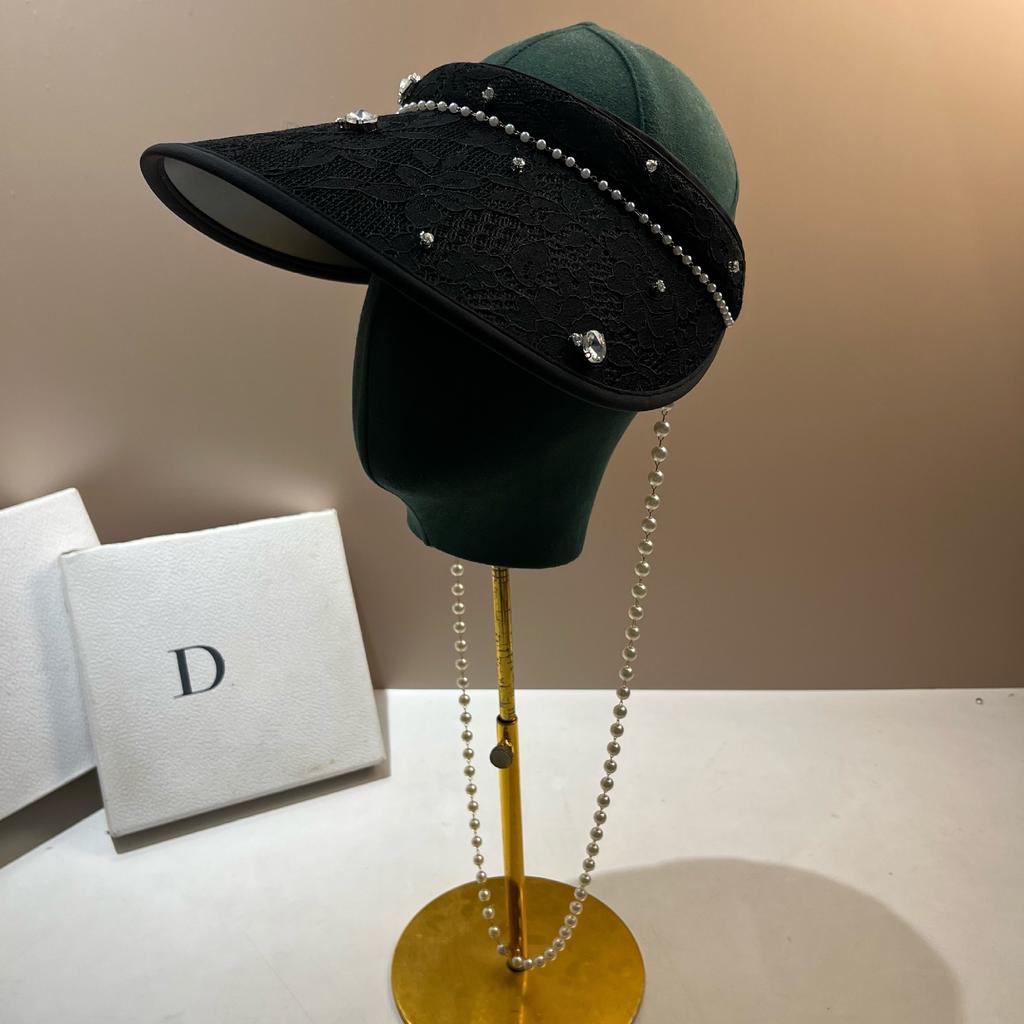 Hot-selling Light Luxury Rhinestone Sweet Lace Empty Top Hat Summer Outdoor Travel Sunscreen Sunshade Topless Sun Hat