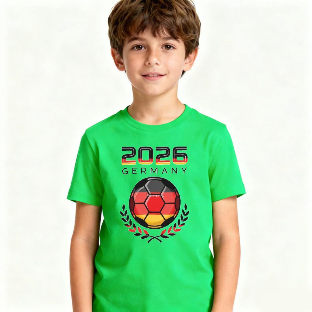 2026 Germany Soccer Graphic Tee Kids Polyester Short Sleeve Soccer Fan Boys and Girls Top Soccer Party Supplies Casual Daily Outfit