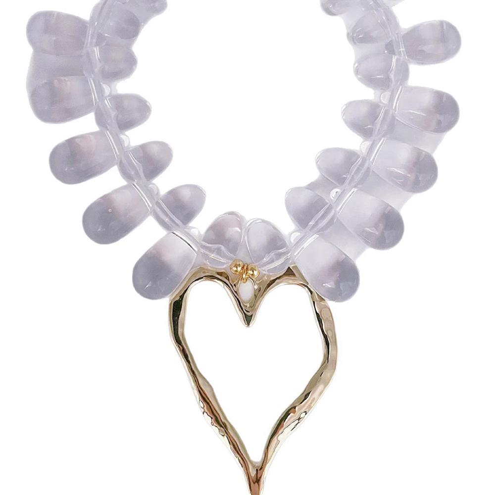 New Heart-Shaped Necklace Transparent Water Drop Fashion Heart-Shaped Beaded Necklace Trendy Women's Jewelry Accessory