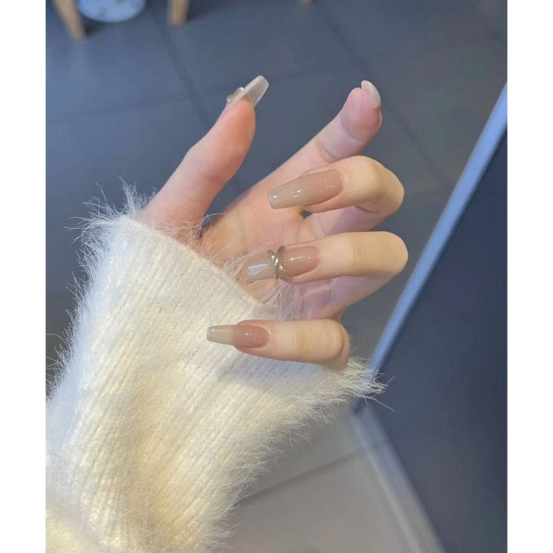 

Wear Armor 2024 New Arrival Ice Transparent Magic Mirror Handmade Fake Nails Bride Pregnant Women Available Nail Stickers Finished Product XS New T gray ice through Magic Mirror